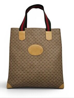 Gucci Web Micro Monogram Tote Bag In Brown And Tan